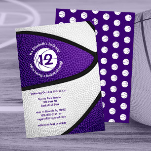 cute purple white basketball girls sports party invitation