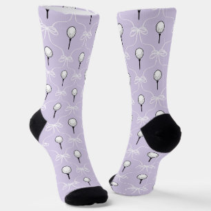 Cute Purple White Bow Golf Ball Pattern Socks