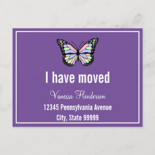 Cute Purple White Butterfly Moving Announcement Postcard