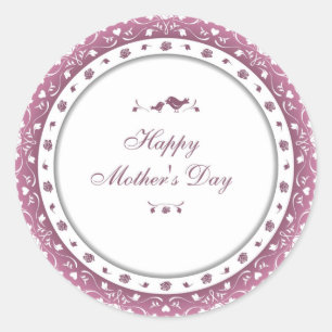 Cute Purple & White Heart and Flower Mother's Day Classic Round Sticker