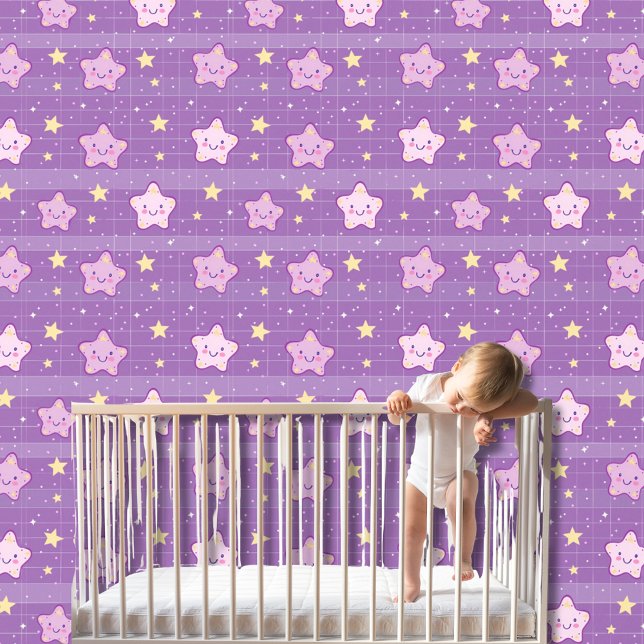 Cute Purple White Kawaii Stars Nursery Kid's Room Wallpaper (Creator Uploaded)
