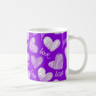 Cute Purple White Scribbled Heart with Love Script Coffee Mug