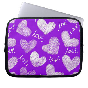 Cute Purple White Scribbled Heart with Love Script Laptop Sleeve