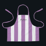 Cute Purple White Stripes Personalised Kids Apron<br><div class="desc">Your child will love crafting or helping you cook in this Cute Purple White Stripes Personalised Kids Apron.  This modern design has wide vertical stripes on all-over-print apron and name is in grey whimsical lettering across the top.
CLICK PERSONALIZE TEMPLATE OPTION AND ENTER NAME</div>