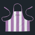Cute Purple White Stripes Personalised Kids Apron<br><div class="desc">Your child will love crafting or helping you cook in this Cute Purple White Stripes Personalised Kids Apron.  This modern design has wide vertical stripes on all-over-print apron and name is in grey whimsical lettering across the top.
CLICK PERSONALIZE TEMPLATE OPTION AND ENTER NAME</div>