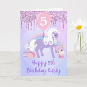 Cute Purple & White Unicorn Treats Birthday Card