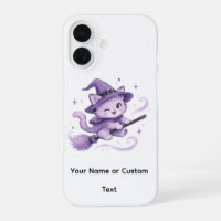 Cute Purple Witch Cat on Broomstick Halloween