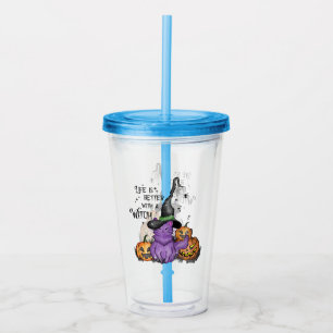 Cute Purple Witch Cat with Jack-O'-Lanterns Acrylic Tumbler