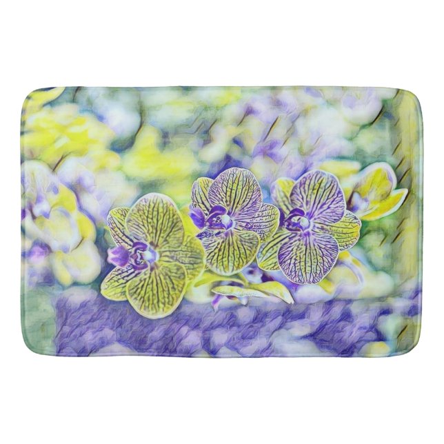 Cute purple yellow orchids flowers watercolor  bath mat (Front)