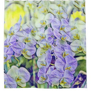Cute purple yellow orchids flowers watercolor shower curtain