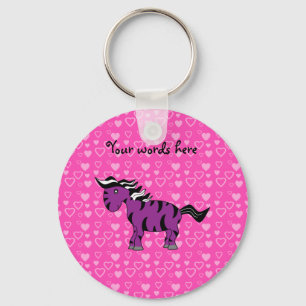 Cute purple zebra pink hearts key ring