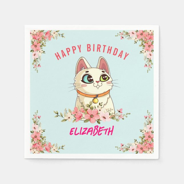 Cute Purrfect Cat Kitten Birthday Party Napkin (Front)