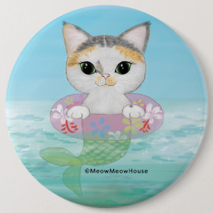 Cute Purrmaid with swimming ring 6 Cm Round Badge