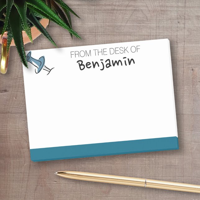 Cute Push Pin From the Desk Of Custom Name Post-it Notes (Personalized Post-It Notes - add name or other text)