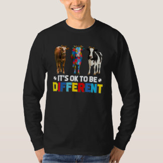 Cute Puzzle Cow It's Ok To Be Different Autism Awa T-Shirt