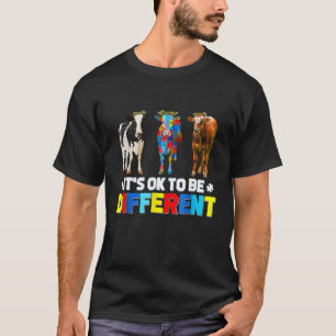 Cute Puzzle Cow It's Ok To Be Different Autism Awa T-Shirt