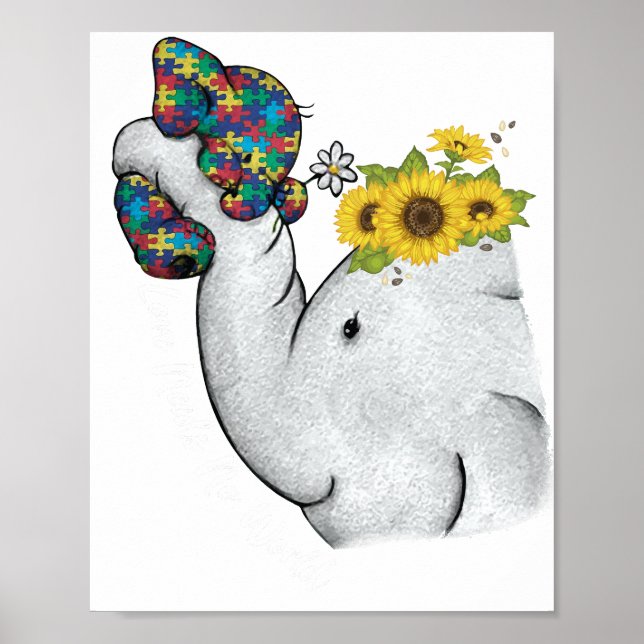Cute Puzzle Elephant Mum Autism Awareness Poster (Front)