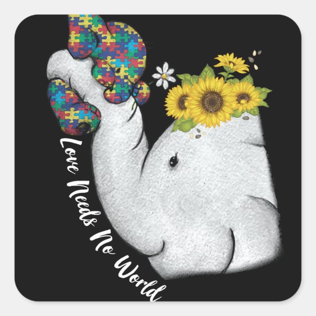 Cute Puzzle Elephant Mum Autism Awareness Square Sticker (Front)