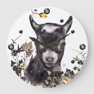Cute Pygmy Goat Painting Floral Wall Clock