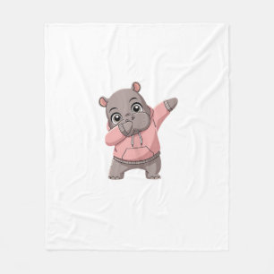Cute Pygmy Hippo Kids Girls Boys Dabbing Moo Deng Fleece Blanket