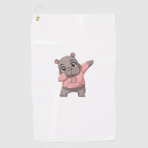 Cute Pygmy Hippo Kids Girls Boys Dabbing Moo Deng Golf Towel