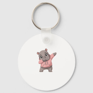 Cute Pygmy Hippo Kids Girls Boys Dabbing Moo Deng Key Ring