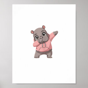 Cute Pygmy Hippo Kids Girls Boys Dabbing Moo Deng  Poster