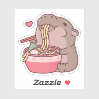 Cute Pygmy Hippo Slurping On Ramen Noodles