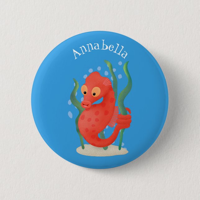 Cute pygmy seahorse cartoon 6 cm round badge (Front)