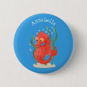 Cute pygmy seahorse cartoon 6 cm round badge