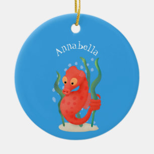 Cute pygmy seahorse cartoon ceramic ornament