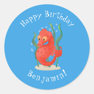 Cute pygmy seahorse cartoon classic round sticker
