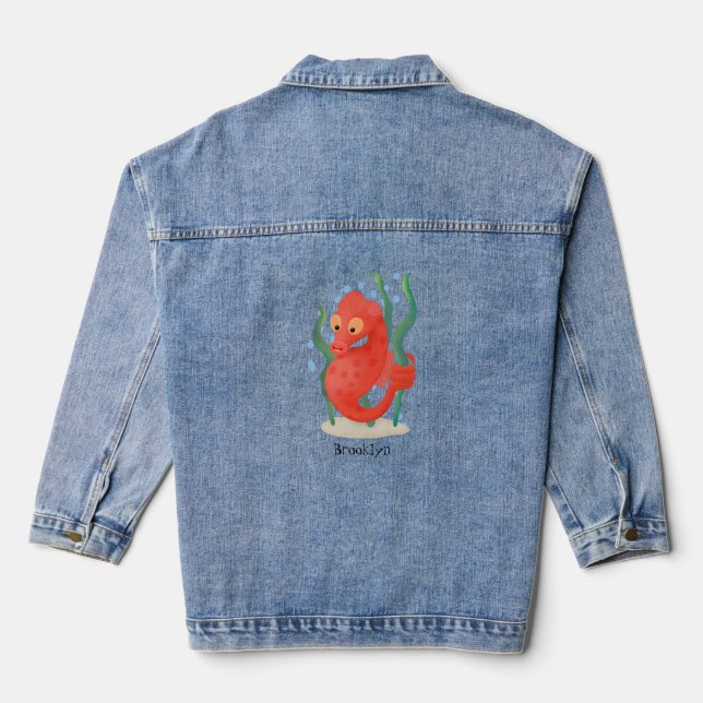Cute pygmy seahorse cartoon denim jacket (Back)