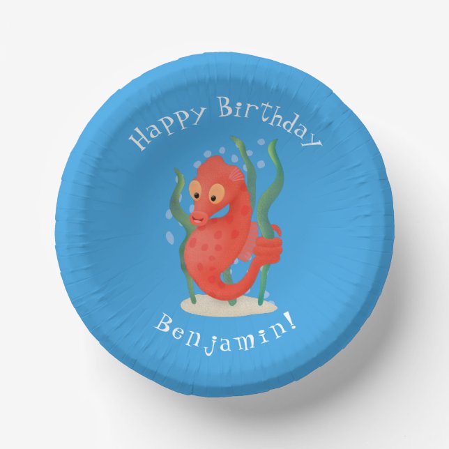 Cute pygmy seahorse cartoon paper plate (Front)