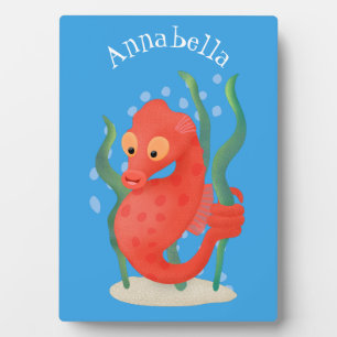 Cute pygmy seahorse cartoon plaque