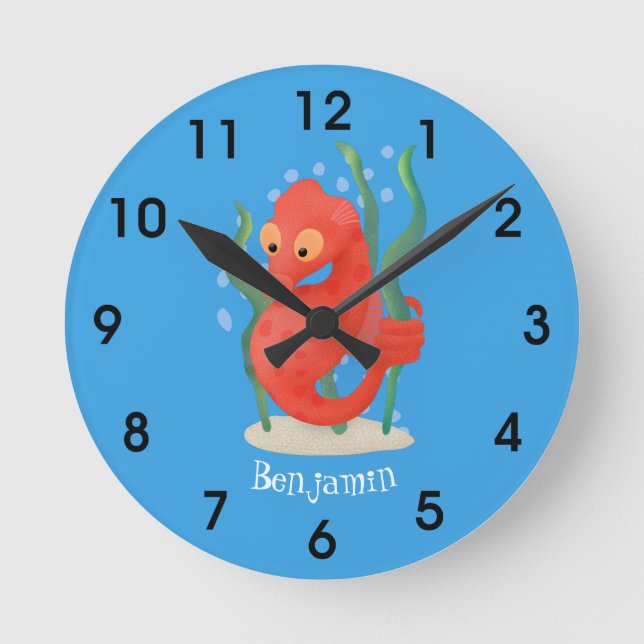 Cute pygmy seahorse cartoon round clock (Front)