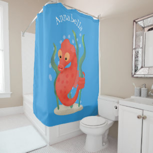 Cute pygmy seahorse cartoon shower curtain
