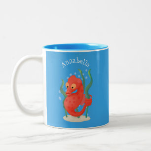 Cute pygmy seahorse cartoon Two-Tone coffee mug