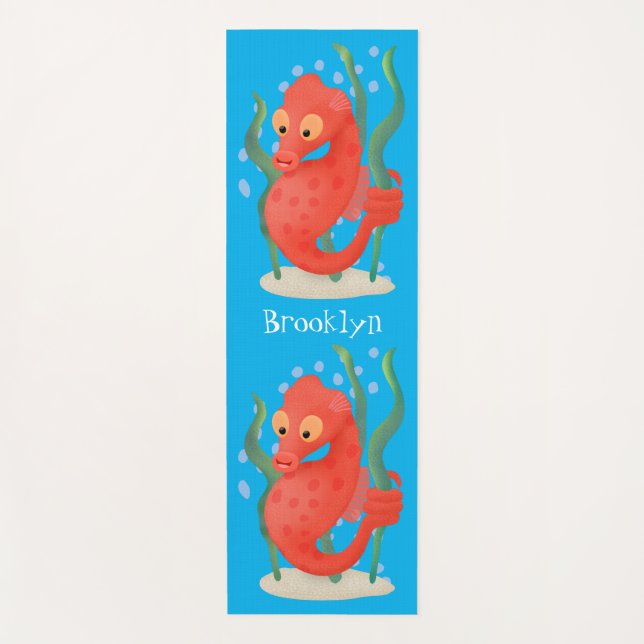 Cute pygmy seahorse cartoon yoga mat (Front)