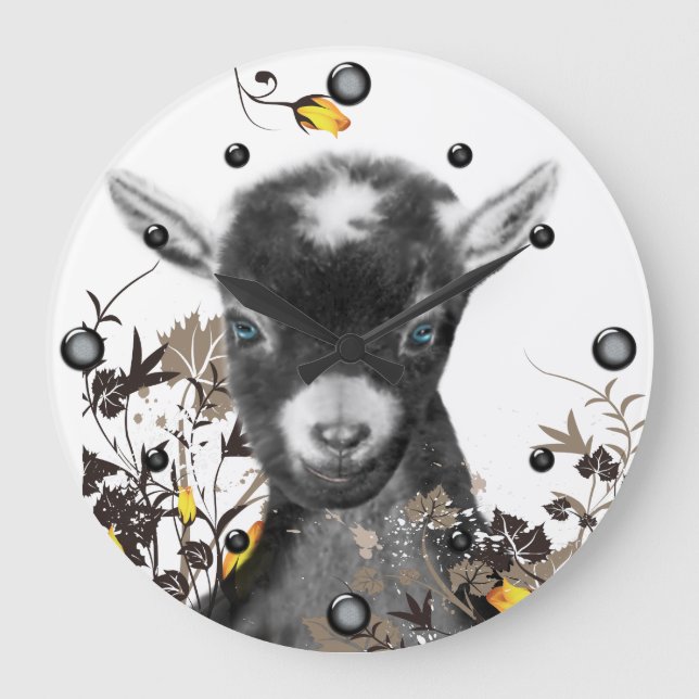 Cute Pygora  Goat Painting Floral  Wall Clock (Front)