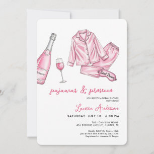 Cute Pyjamas and Prosecco Bridal Shower  Invitation