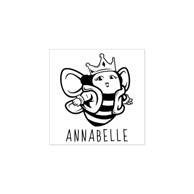 Cute Queen Bee Crown Wood Art Stamp (Imprint)