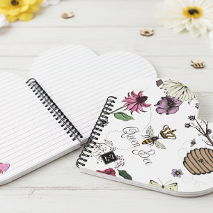 Cute Queen Bee & Gold Crown Floral Notebook