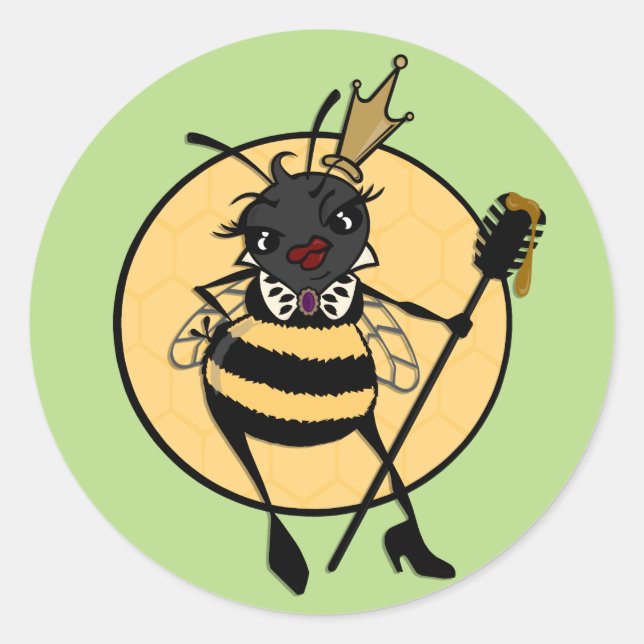 CUTE QUEEN BEE MATTE ROUND STICKERS (Front)