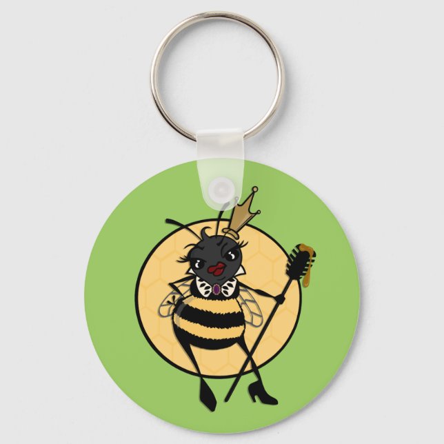 CUTE QUEEN BEE ROUND BASIC BUTTON KEY CHAIN (Front)