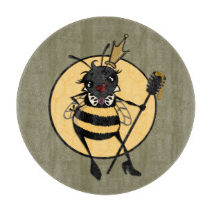CUTE QUEEN BEE ROUND GLASS CUTTING BOARD