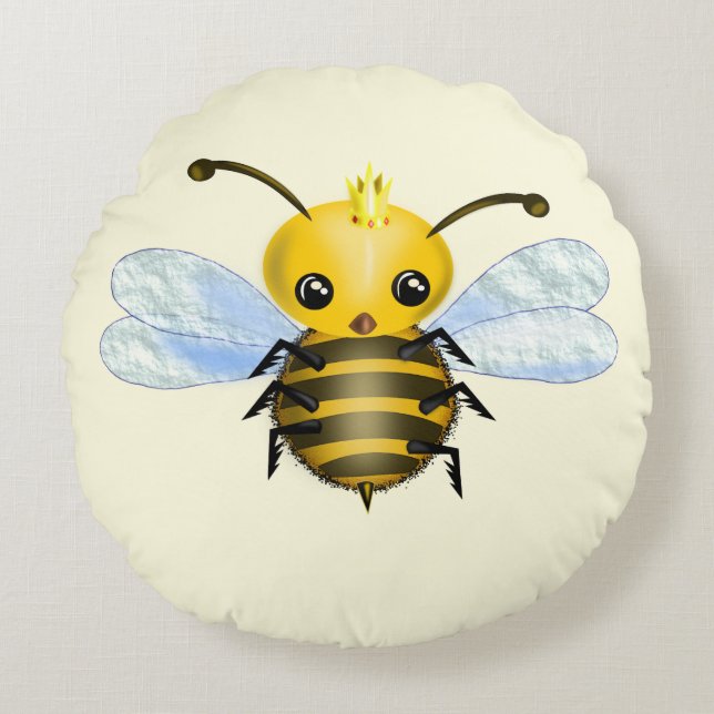 Cute Queen Bee Round Pillow (Front)