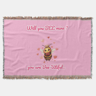 cute queen bee valentine  throw blanket