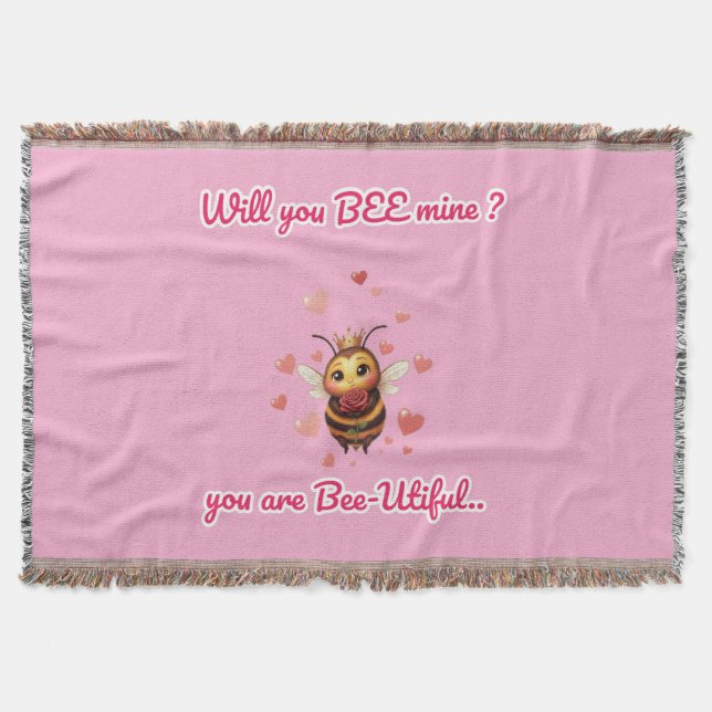 cute queen bee valentine  throw blanket (Front)