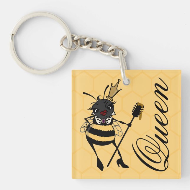 CUTE QUEEN BEE WITH HONEYCOMB SQUARE KEY CHAIN (Front)